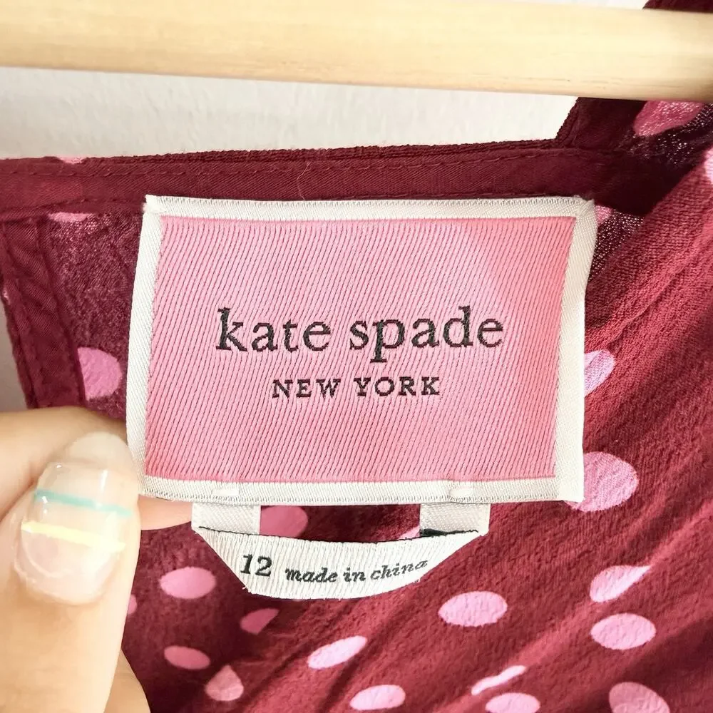 Kate Spade lia dot Red/pink Polka Dot Jumpsuit Sleeveless Tie Waist Size 12 Z537